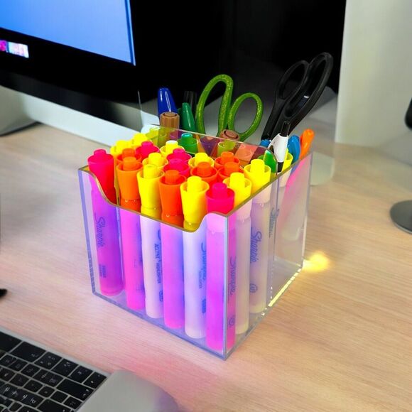 Clear Iridescent Rotating Desk Organizer Pen, Brush, Makeup, Remote Holder 5x5" - Picture 16 of 16